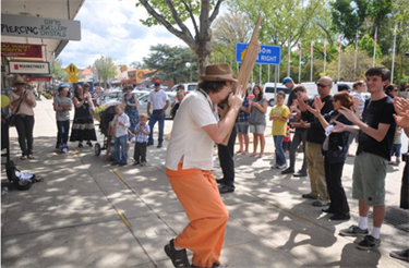 Busker performing for crowd