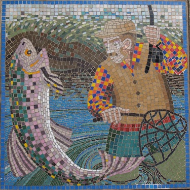 Mosaic Tile titled Trout Fishing