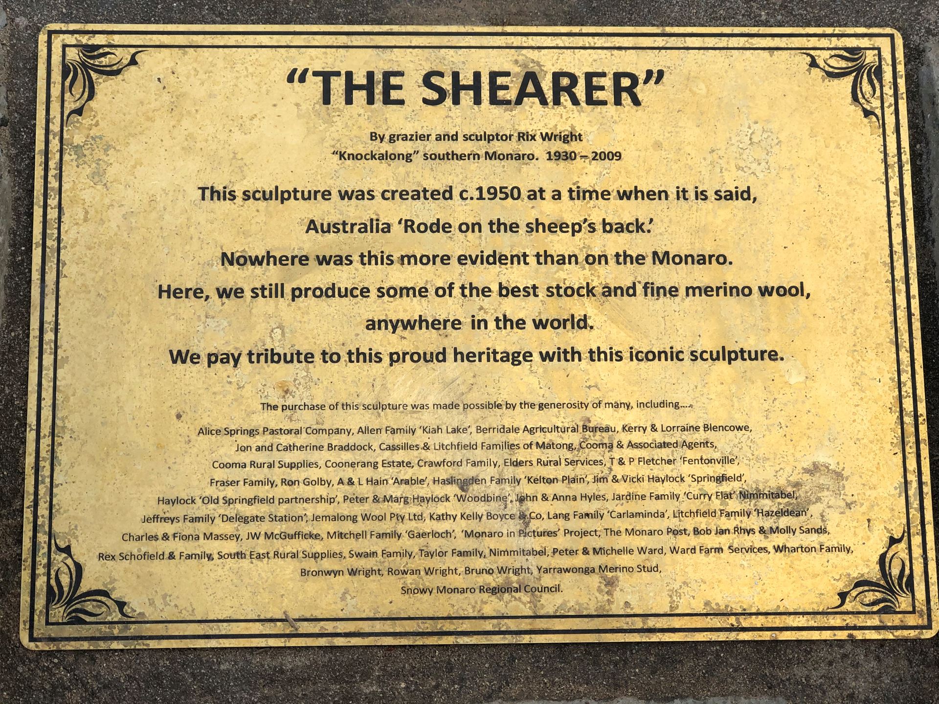 Rix Wright The Shearer plaque