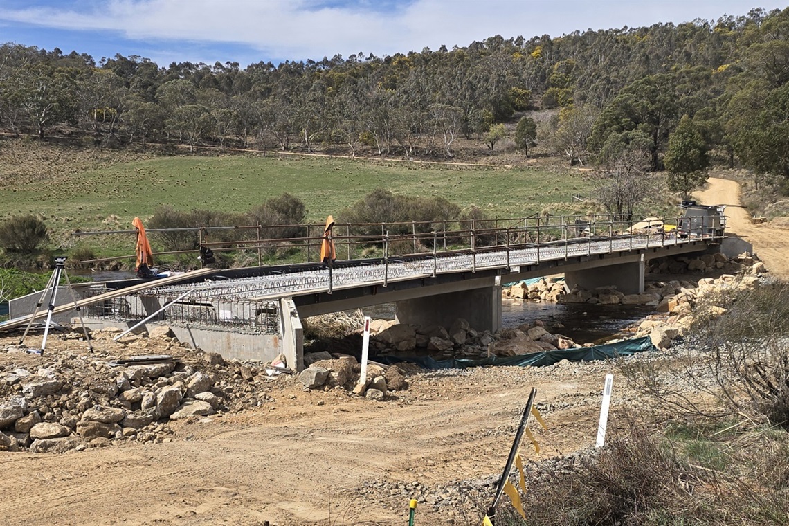 New bridge deck freshly built across the Queanbeyan River on Tinderry Road