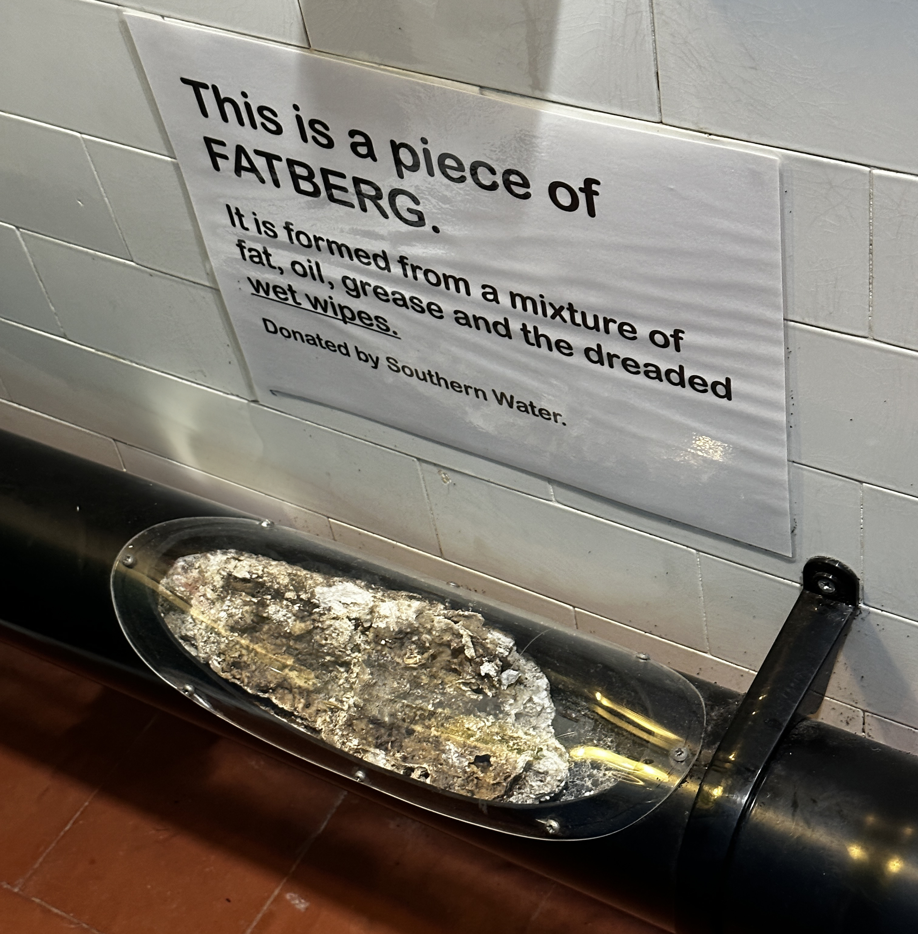 A fatberg of wet wipes blocking a sewer pipe