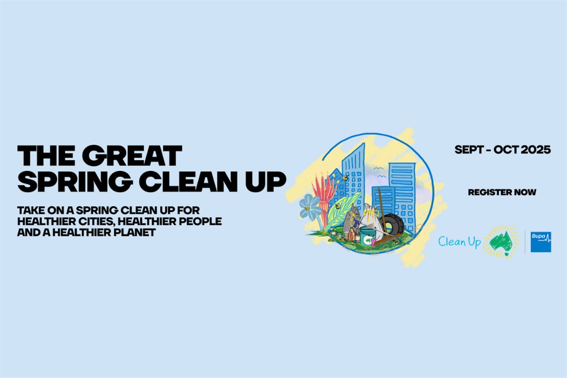 Promotional text and graphics for Clean Up Australia's Great Spring Clean Up 2025