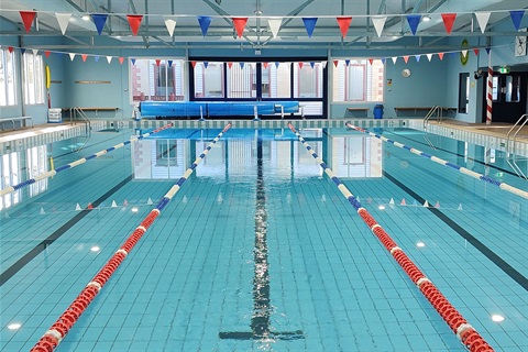 The view over the lap lanes at Jindabyne Pool in April 2024