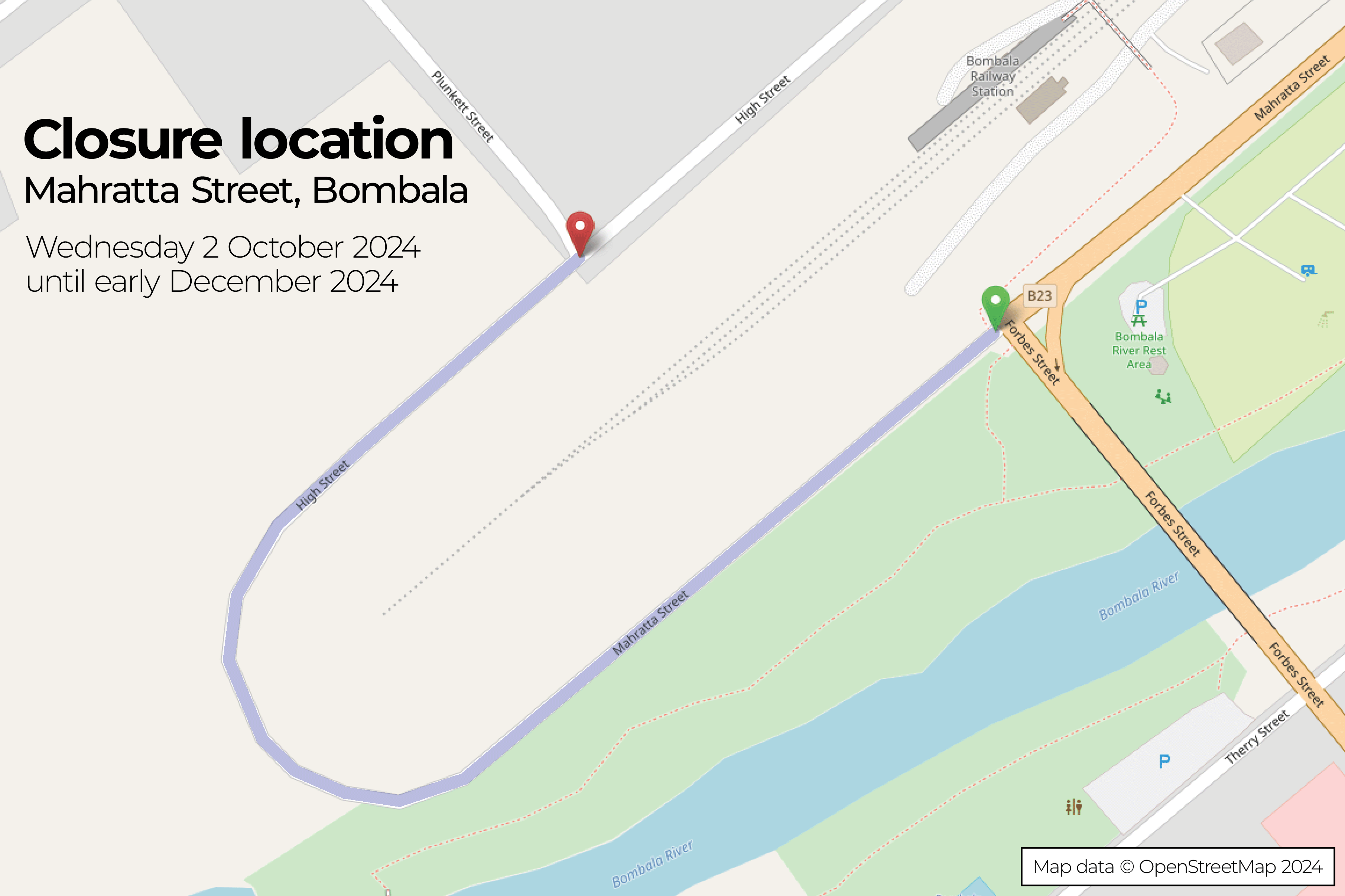 Mahratta Street closure October 2024