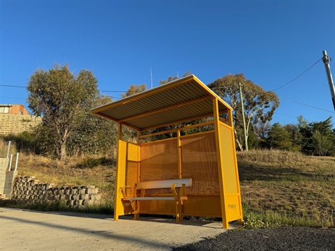 A new bus shelter in East Jindabyne, the same design as will be installed in Cooma and Berridale.