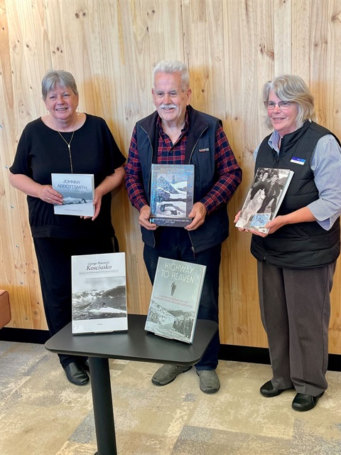 Perisher historical donation to Jindabyne Library - Cheryl Smith (Coordinator Library Services), Brian Farmer (Perisher Historical Society), Fiona Wharton (Library Services)