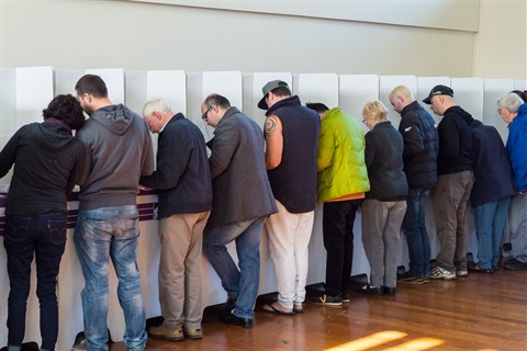 Voters in polling booths - Photo 90941307 Election Australia © Nils Versemann Dreamstime.com